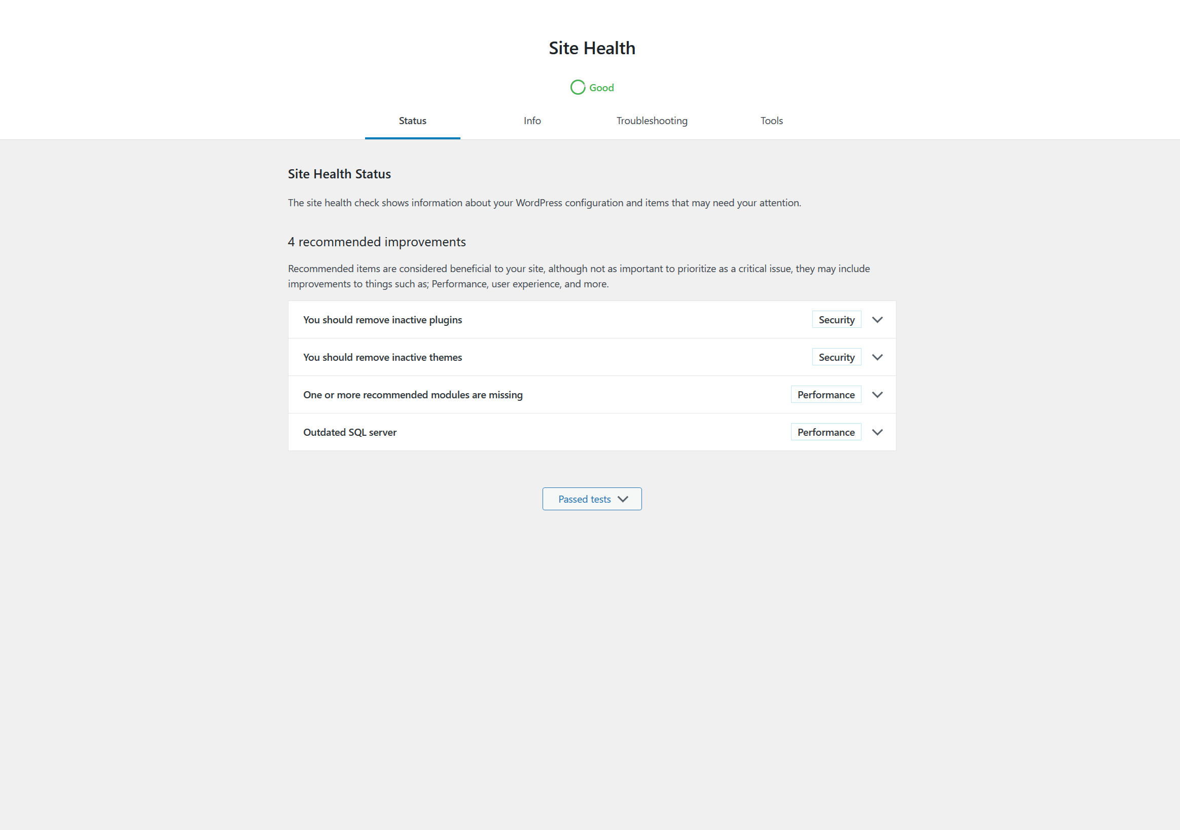 Health Check & Troublshooting plugin settings