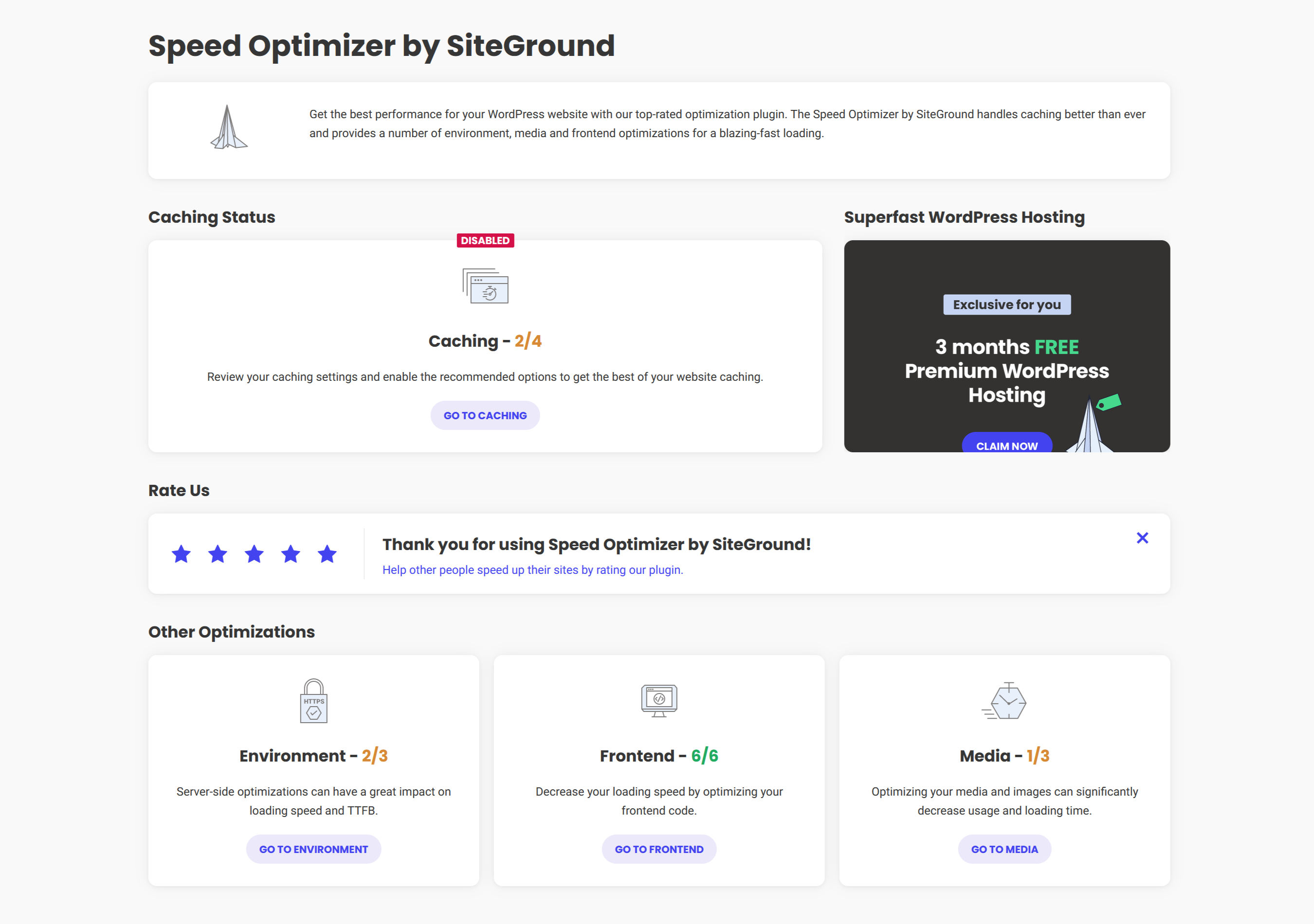 Speed Optimizer plugin settings