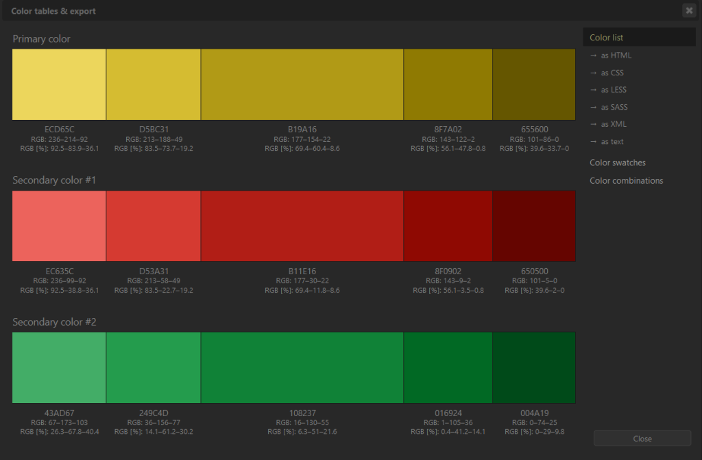 Color scheme palette