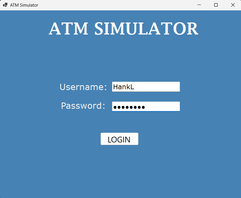 Screenshot of an ATM simulator