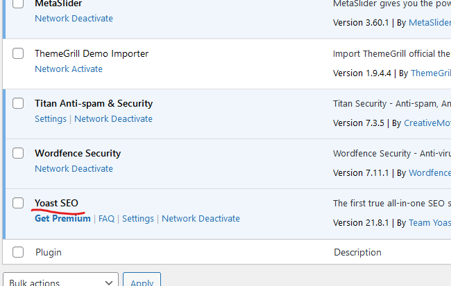 Installed WordPress plugins