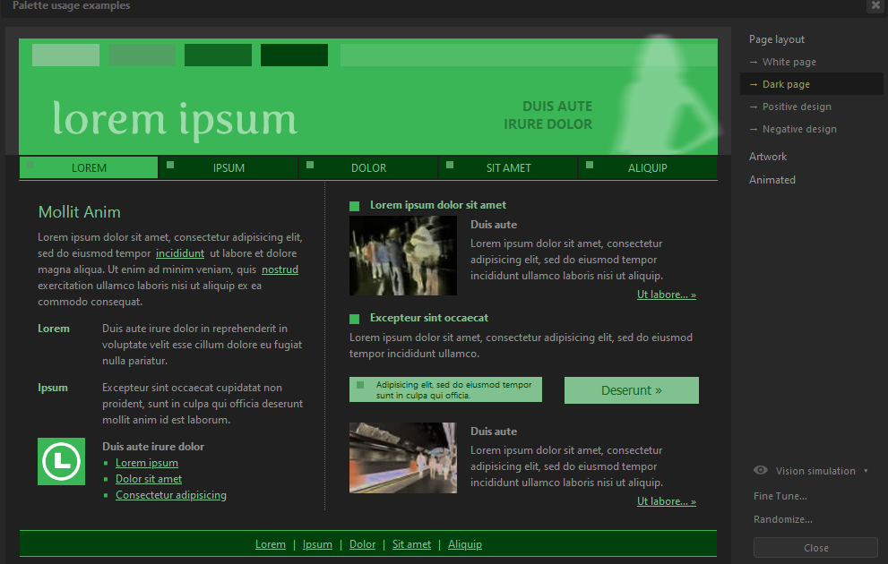 Color palette webpage example