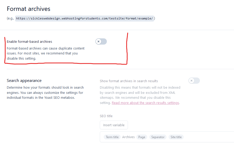 YoastSEO settings