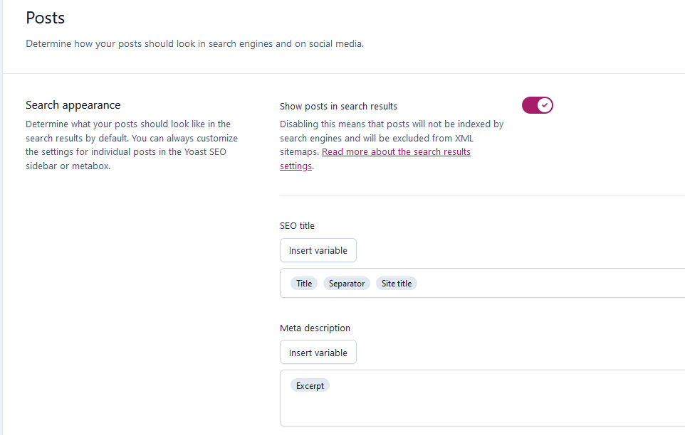 YoastSEO settings