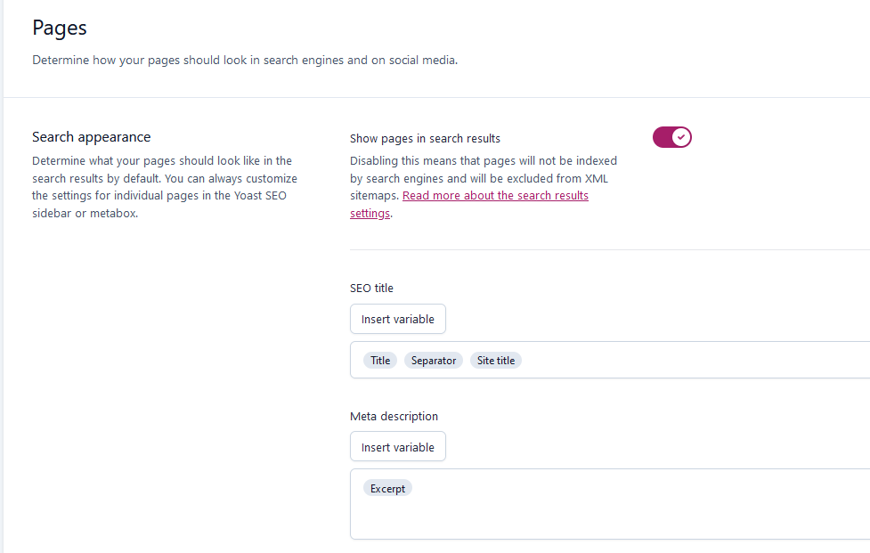 YoastSEO settings