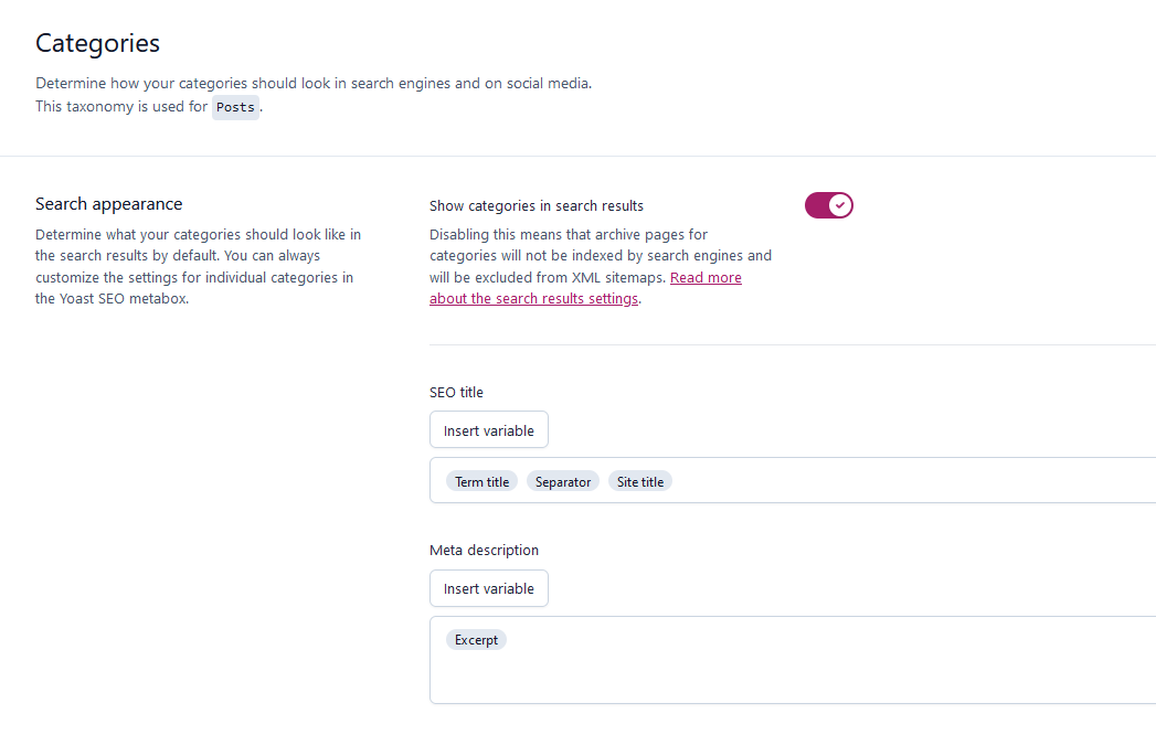 YoastSEO settings