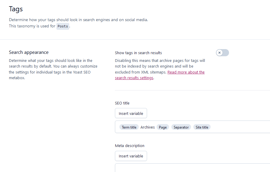 YoastSEO settings