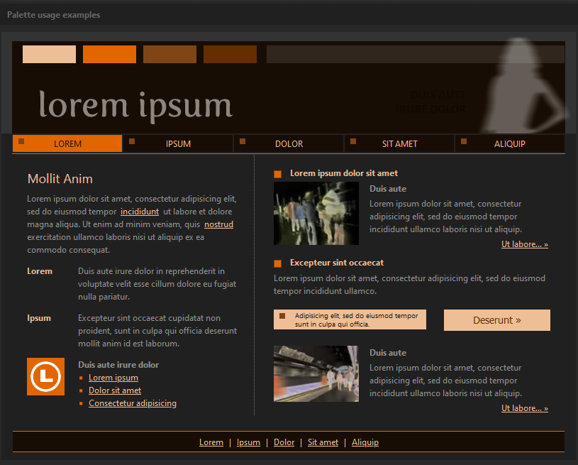 An example of a color palette being used on a template website