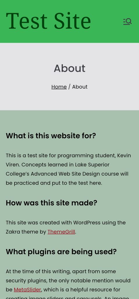 About page - screenshot