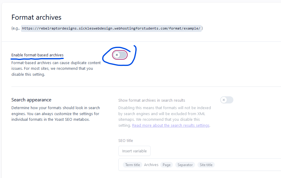 YoastSEO Settings