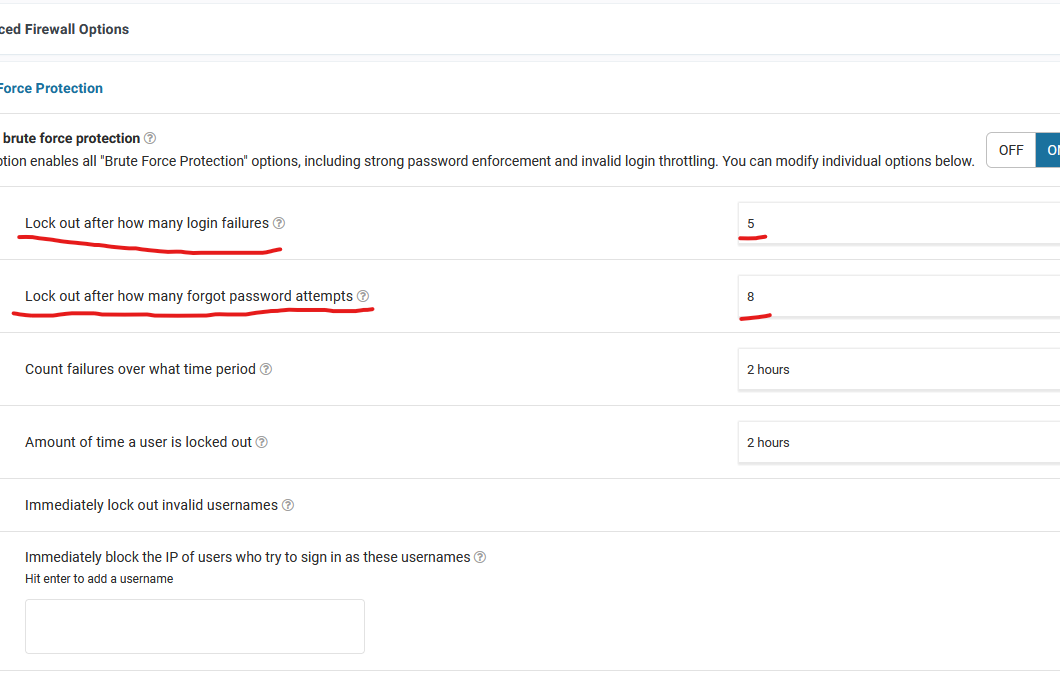 Login attempt settings