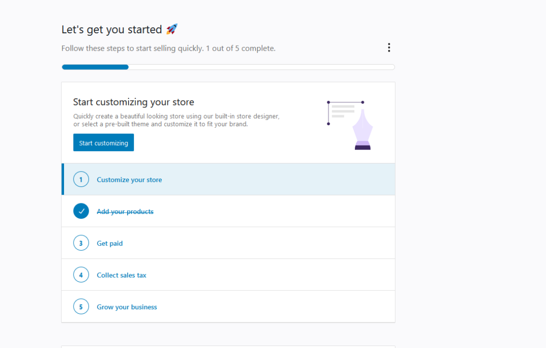 WooCommerce Home tab